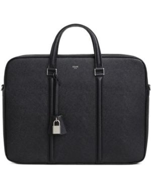 Celine Medium Grain Logo Briefcase - Black