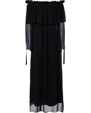 Nina Ricci Gathered Sheer Silk Maxi Dress - Black
