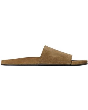 The Row Hugh Suede Slides - Brown