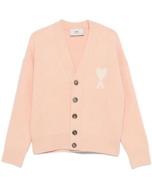 Ami Paris Long-Sleeved Cardigan - Pink
