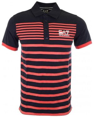 EA7 Striped Lapel Polo Shirt - Red