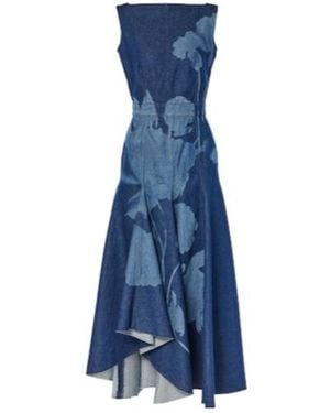 Erdem Printed Denim Midi Dress - Blue
