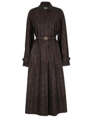 Fendi Ff Jacquard Belted Coat - Black