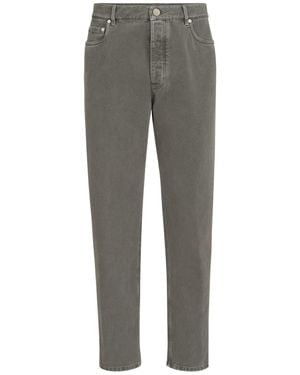 Brunello Cucinelli Garment-Dyed Denim Iconic Fit Five-Pocket Pants - Gray