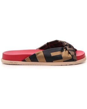 Fendi Silk Cross Slippers - Red