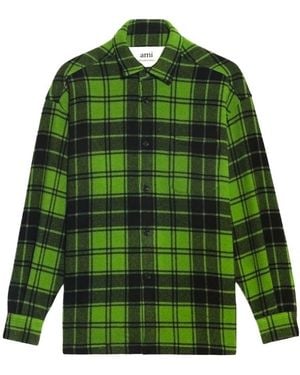 Ami Paris Logo-Print Plaid-Patterned Shirt - Green
