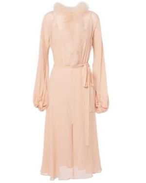 Blumarine Georg Feather-Trimmed Midi Dress - Pink