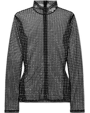 A.L.C. James Crystal-Embellished Mesh Turtleneck Top - Black
