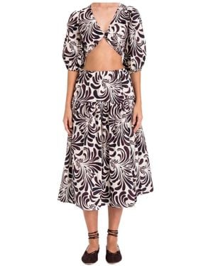 Twinset Graphic-Print Puff-Sleeve Midi Skirt Set - White