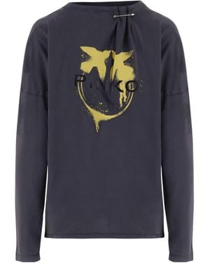 Pinko Safety-Pin Logo-Print Cotton T-Shirt - Blue