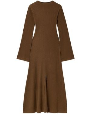 LeKasha Logan Ribbed Organic Cashmere Midi Dress - Brown