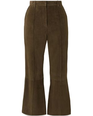 Victoria Beckham Cropped Suede Flared Trousers - Brown