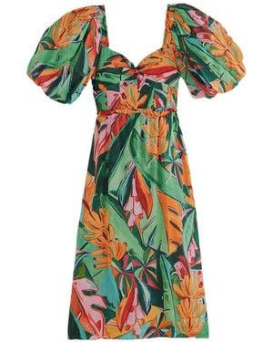 FARM Rio Floral-Print Puff-Sleeve Midi Dress - Green
