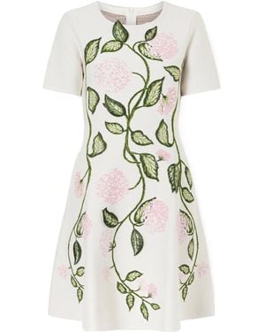 Oscar de la Renta Appliquéd Jacquard-Knit Mini Dress - White