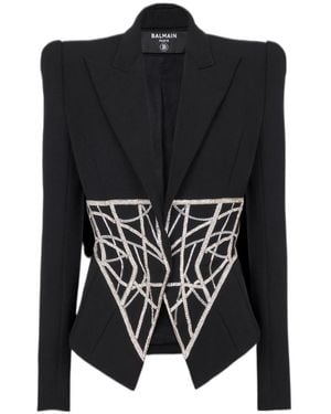 Balmain Embroidered Slim-Fit Grain De Poudre Jacket - Black