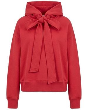 Closed Bow-Detail Dropped-Shoulder Hoodie - Red