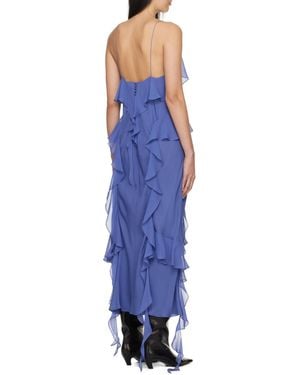 KHAITE Ruffle-Trim Plunging V-Neck Maxi Dress - Blue