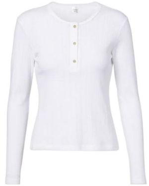 Leset Pointelle Cotton Henley Shirt - White