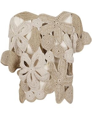 Antonelli Openwork Floral Knitted Top - Natural