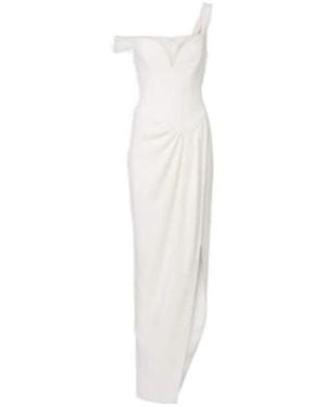 Alex Perry Bridal Draped Off-Shoulder Crepe Corset Gown - White