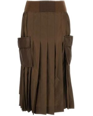 Sacai Pleated Midi Skirt - Brown