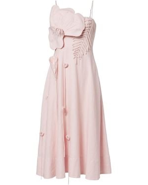 FARM Rio Floral-Appliqué Linen-Blend Midi Dress - Pink