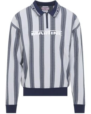 Martine Rose Long-Sleeved Striped Polo Shirt - Blue