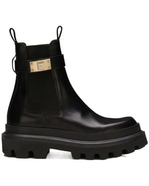 Dolce & Gabbana Branded Strap Ankle Boots - Black
