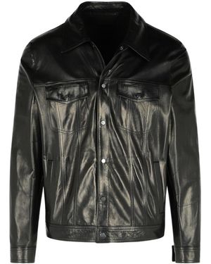 Salvatore Santoro Press Stud Leather Shirt Jacket - Black