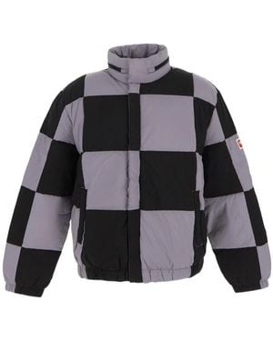 KENZO Checked Boxy Padded Coat - Gray
