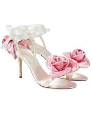Magda Butrym Floral-Appliqué Satin Sandals - Pink