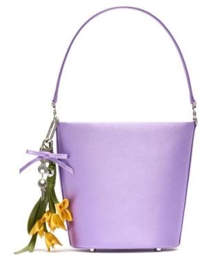 Self-Portrait Lilac Satin Bucket Bag - Purple