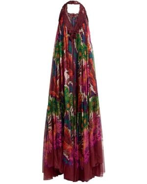 Etro Multicolored Boho Dress With Open Back And Flounce