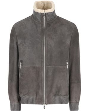 Brunello Cucinelli Shearling Collar Zip Jacket - Grey
