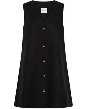 Posse Nancy Button-Up Sleeveless Mini Dress - Black