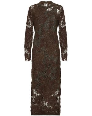 Brunello Cucinelli Whispering Bloom Embroidery Knit Dress - Brown