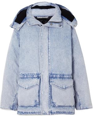 Alexander Wang Oversized Hooded Padded Bleached Denim Jacket - Blue