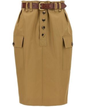 Saint Laurent Slit Waist Skirt Belt Loops - Natural