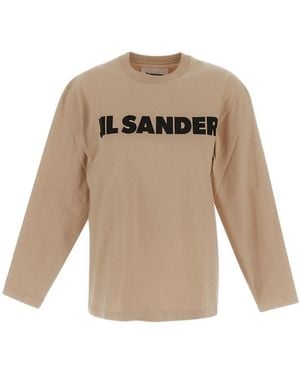 Jil Sander Logo Printed Long-Sleeved T-Shirt - Natural
