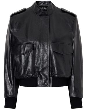 Tom Ford Shiny Leather Stand-Collar Bomber Jacket - Black