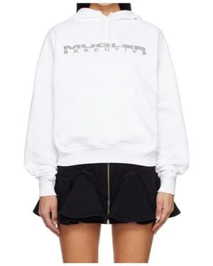 Mugler Logo-Appliqué Hoodie - White