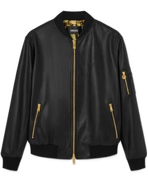 Versace Leather Bomber Jacket - Black