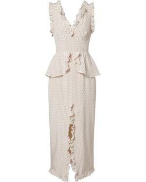 Alessandra Rich Polka-Dot Peplum Silk Midi Dress - White