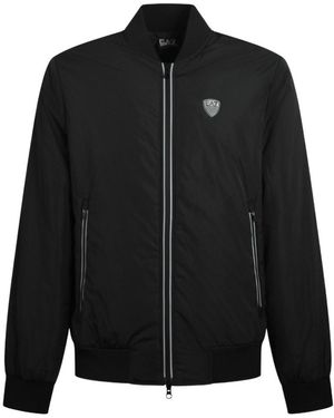 EA7 Logo-Patch Zipped Bomber Jacket - Black