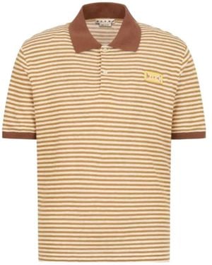 Marni Striped Linen Blend Polo Shirt - Natural