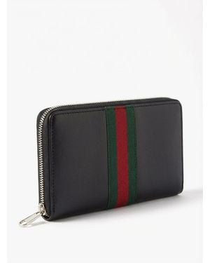 Gucci Web Trademark Zip Around Wallet - Black