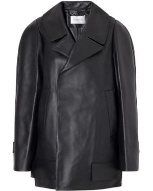 Victoria Beckham Double-Breasted Leather Jacket - Black
