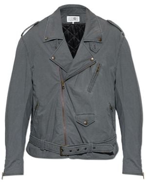 MM6 by Maison Margiela Belted Zip-Up Biker Jacket - Grey