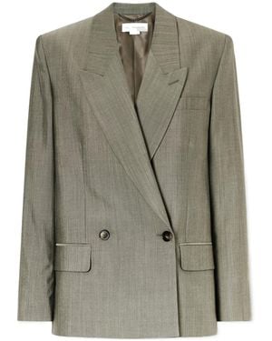 Stella McCartney Tropical Double-Breasted Wool Ands Silk-Blend Blazer - Green