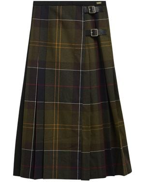Barbour Tartan-Check Pleated Midi Skirt - Green